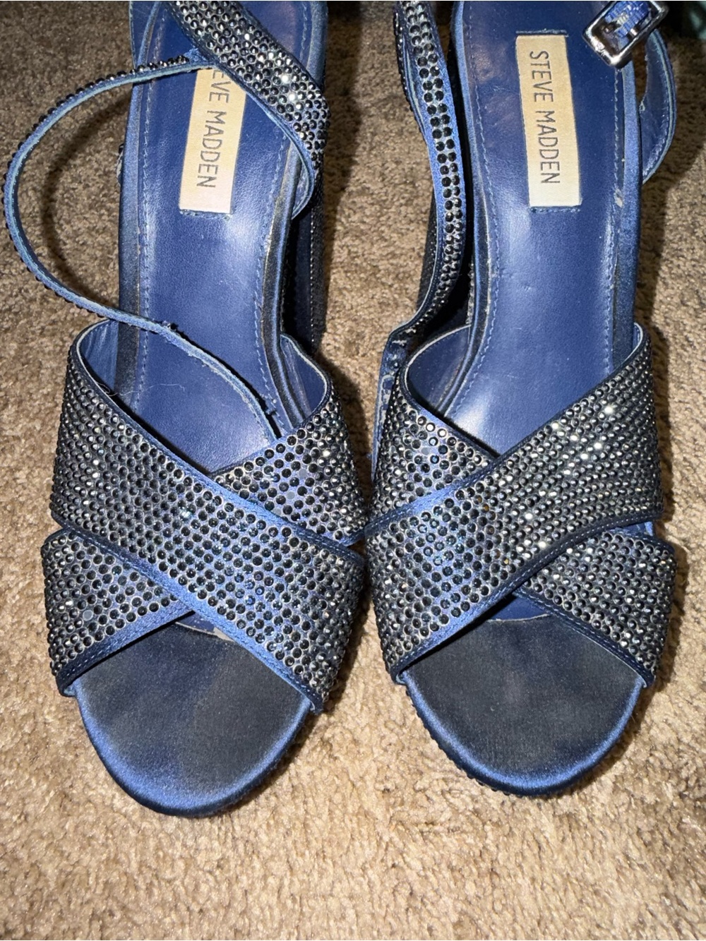 Steve Madden Navy Blue Crystal Strappy Heels retro size 9